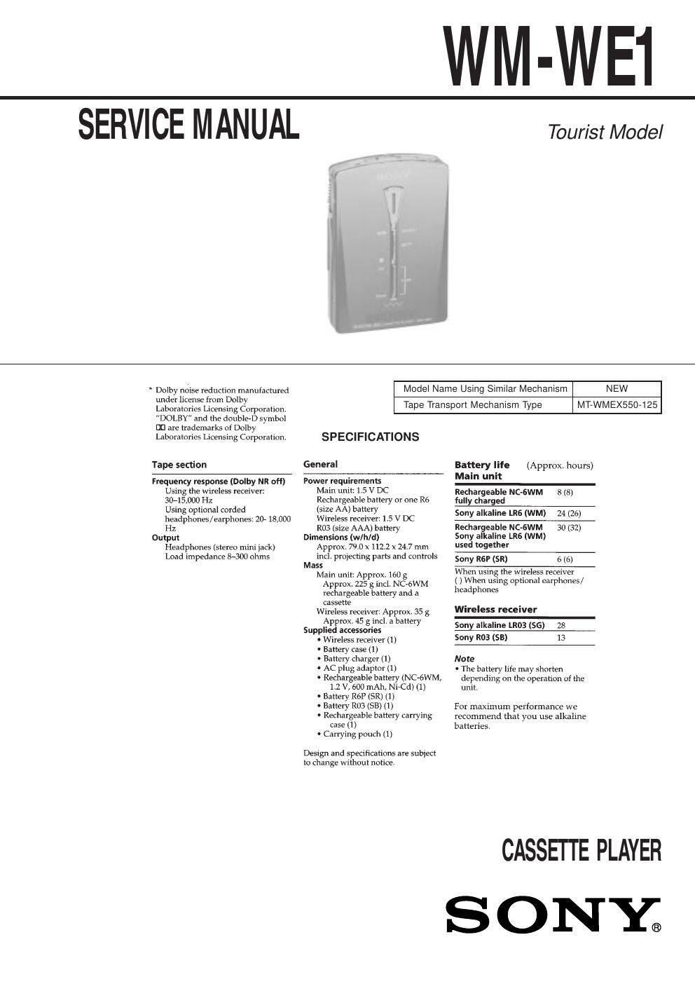 sony wm we 1 service manual