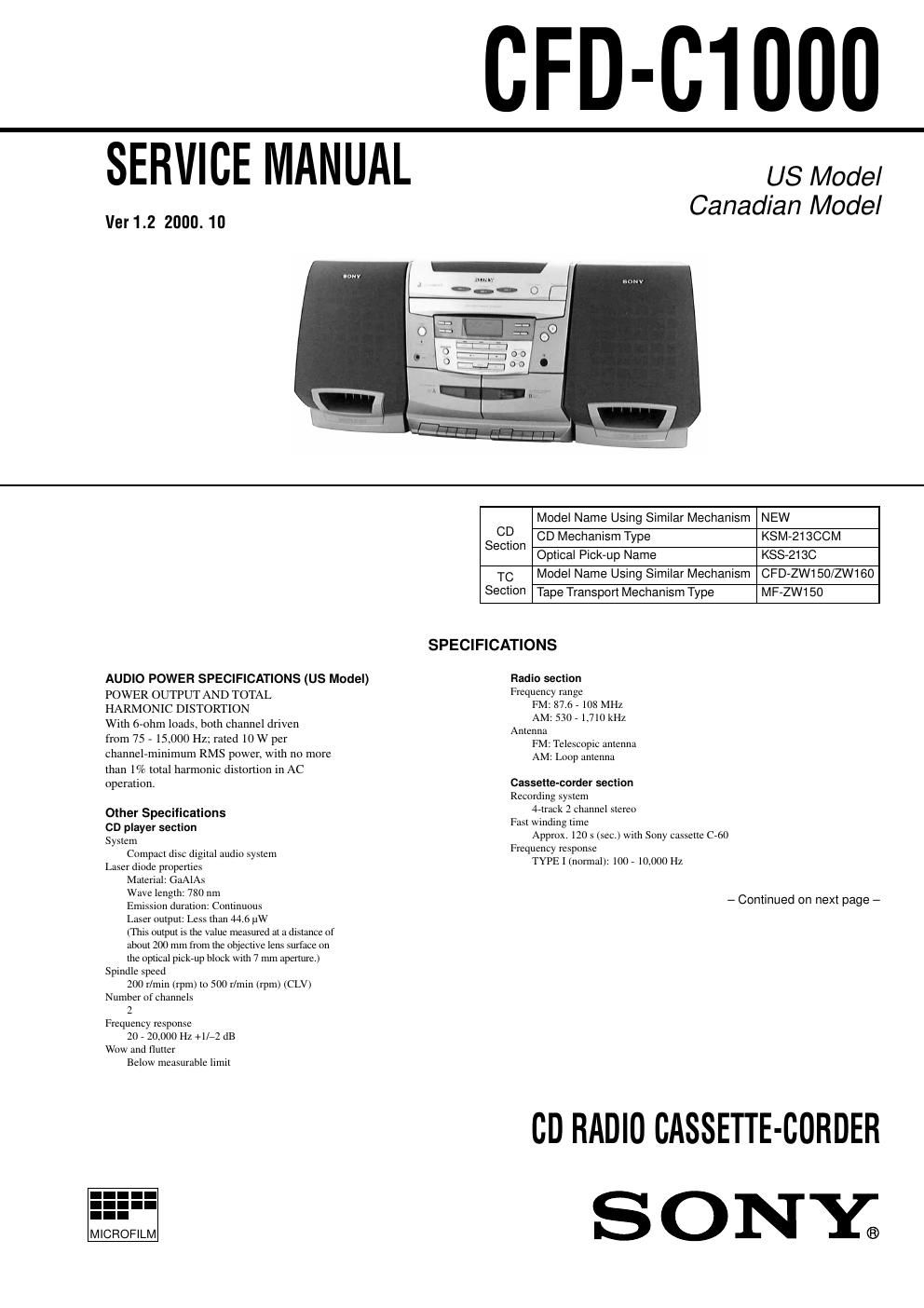 sony cfd c 1000 922