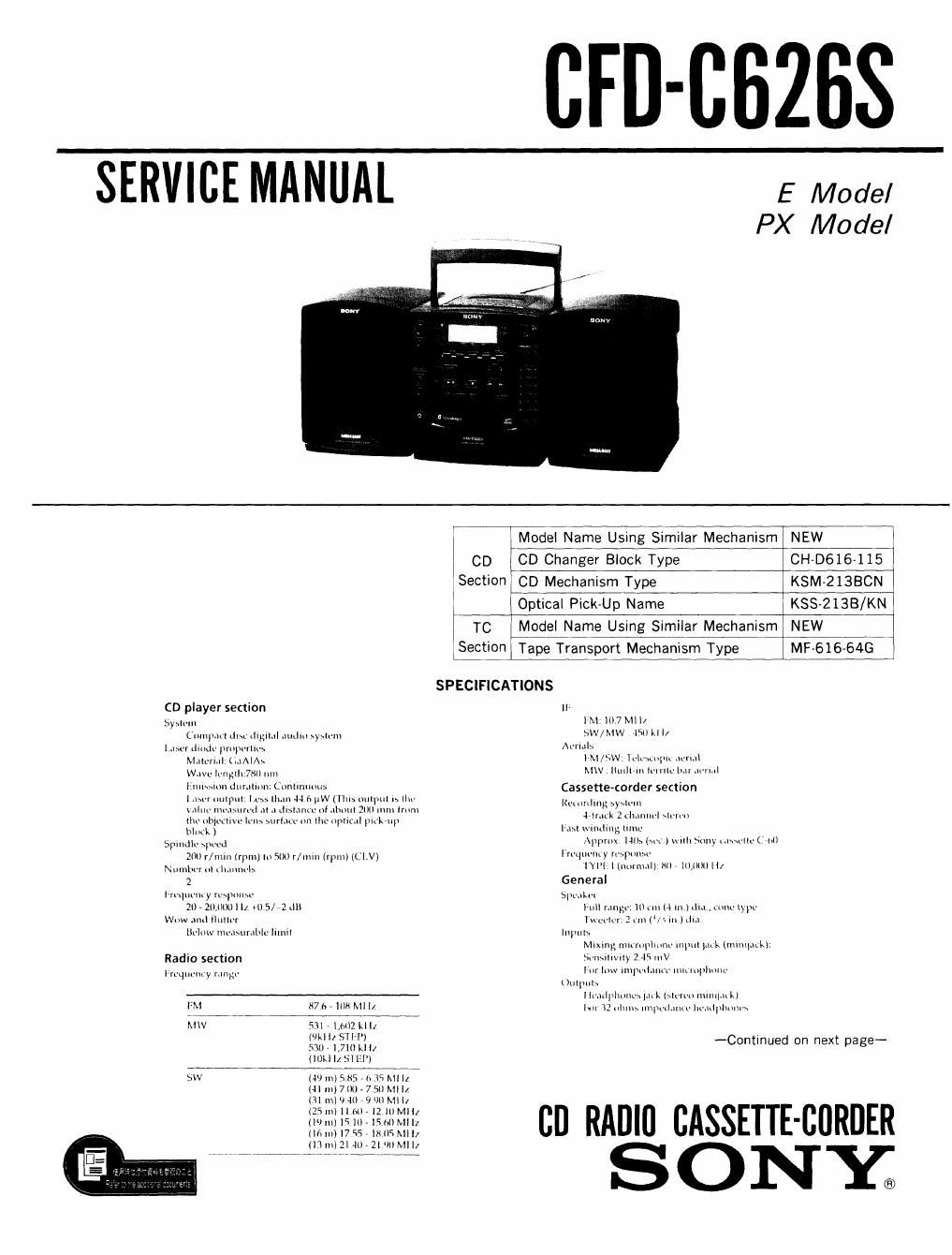 sony cfd c 626 s service manual