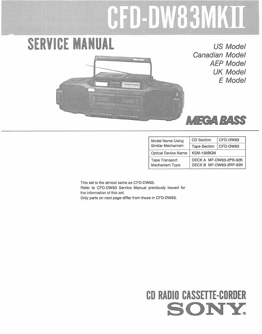 sony cfd dw 83 mk2 service manual