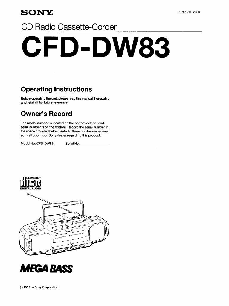 sony cfd dw 83 owners manual