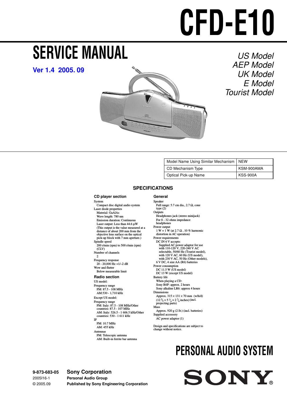 sony cfd e 10 service manual