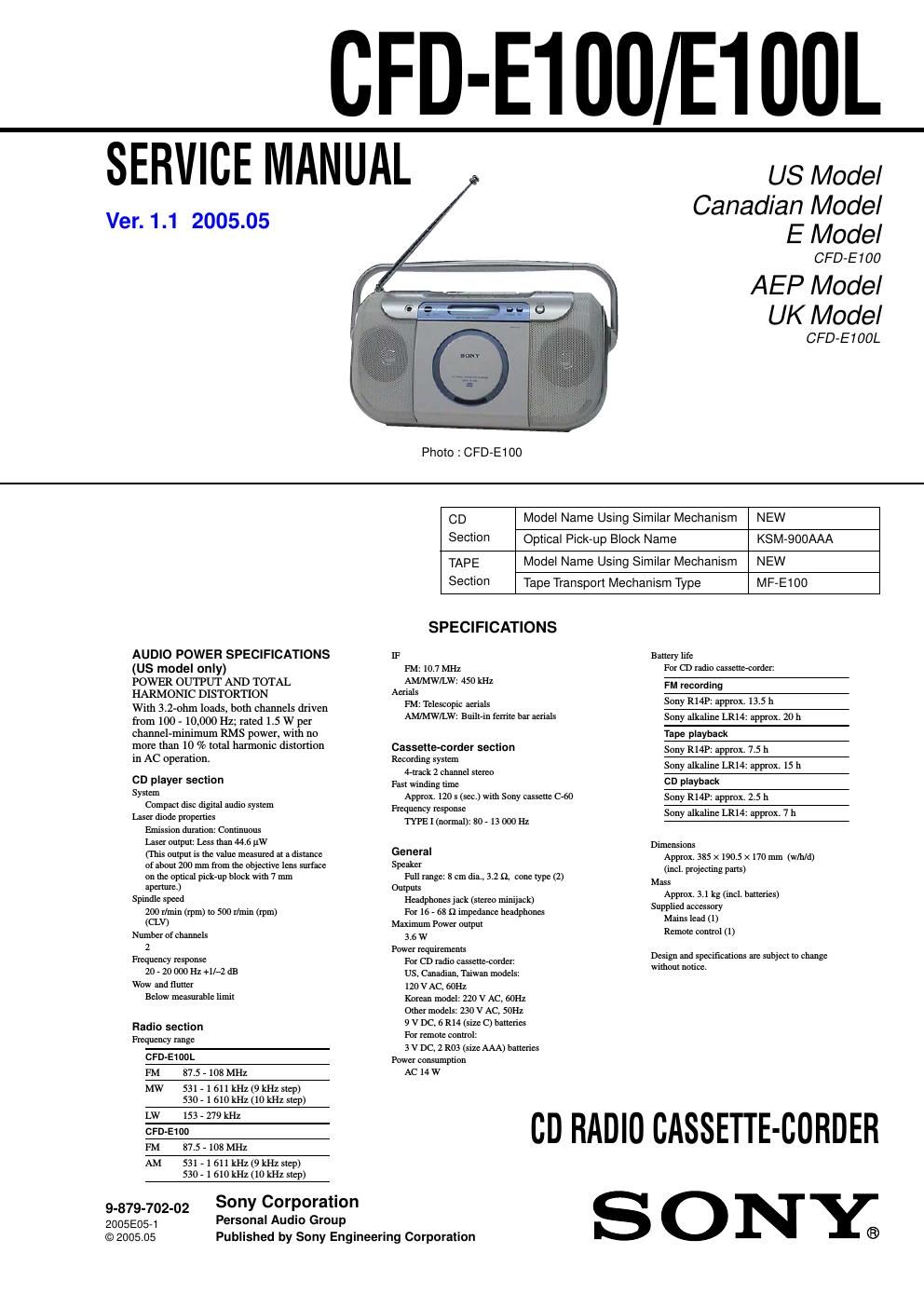 sony cfd e 100 service manual