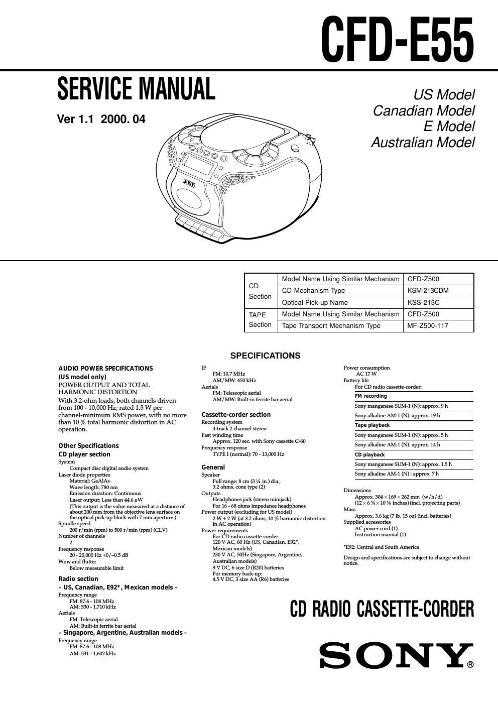 sony cfd e 55 service manual 1