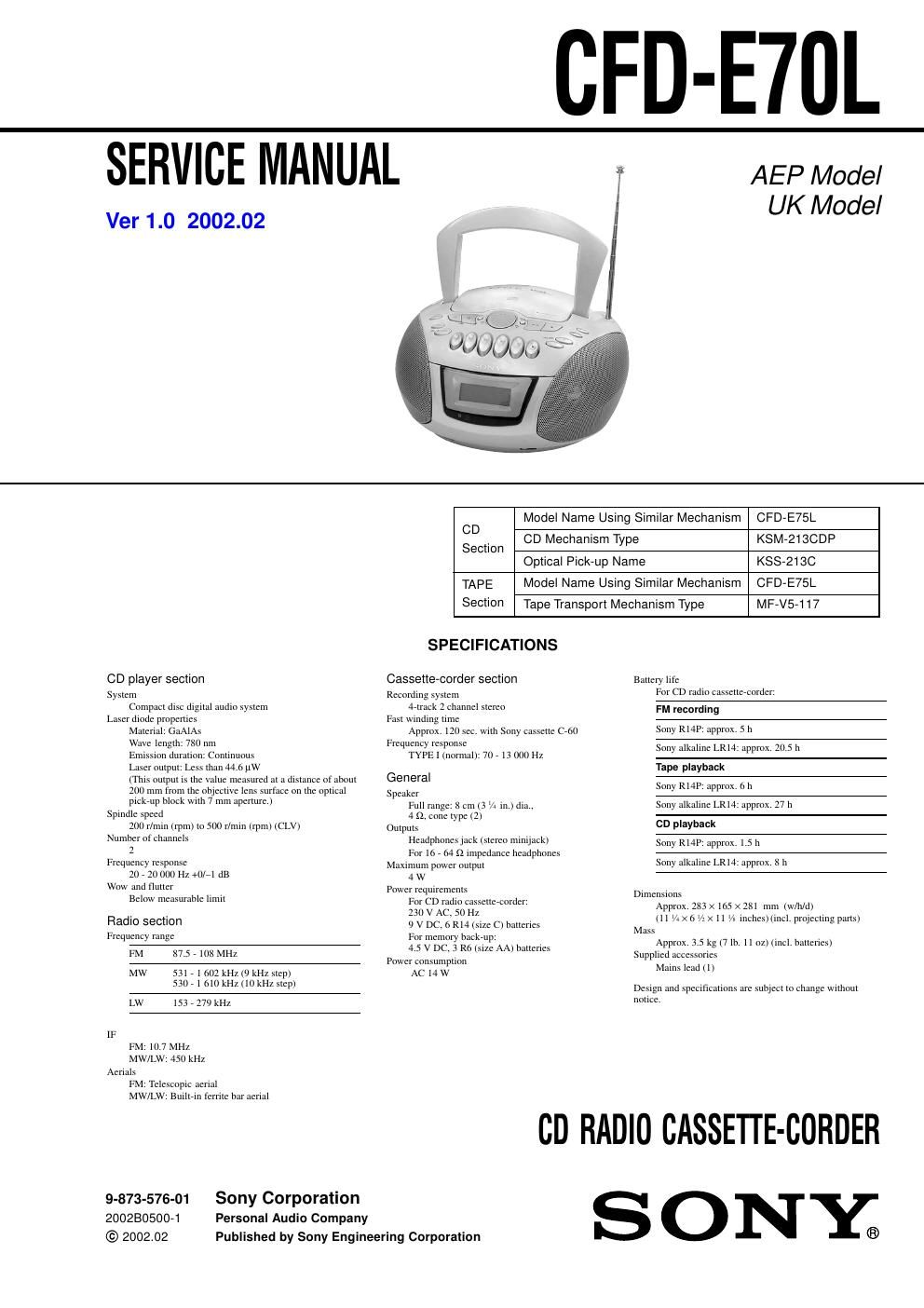 sony cfd e 70 l service manual