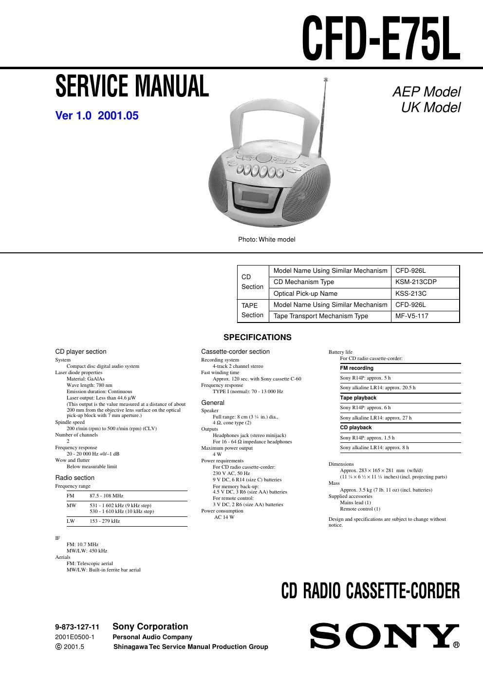 sony cfd e 75 l service manual