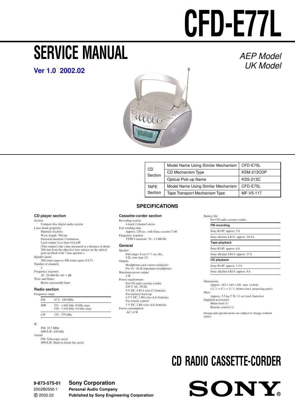 sony cfd e 77 service manual