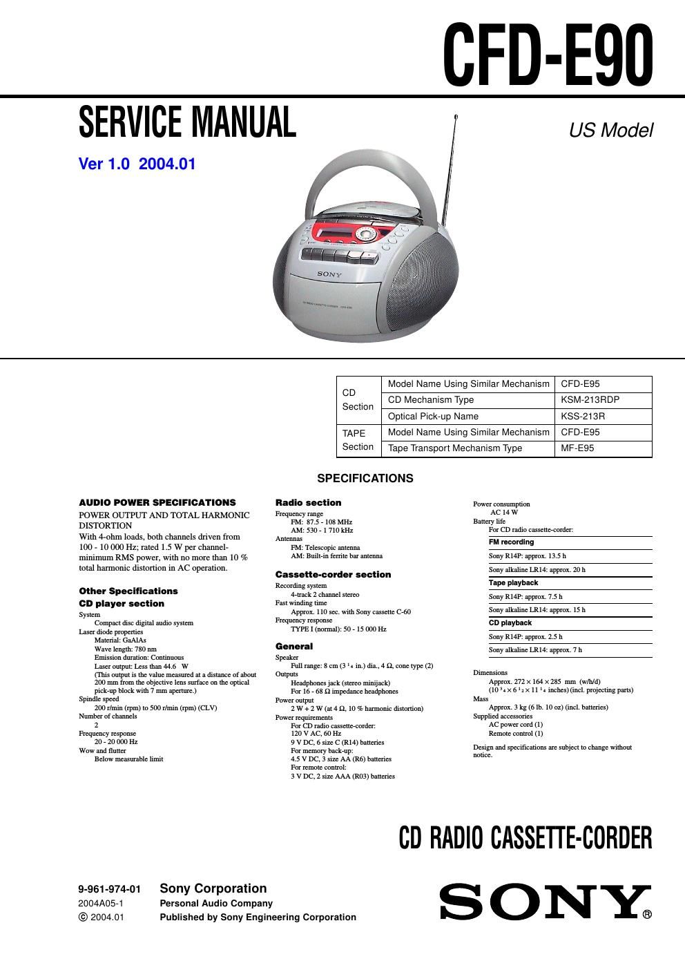 sony cfd e 90 service manual