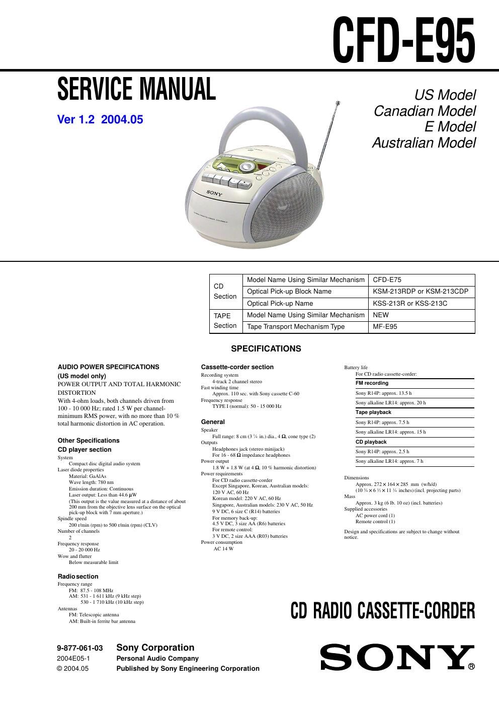 sony cfd e 95 service manual