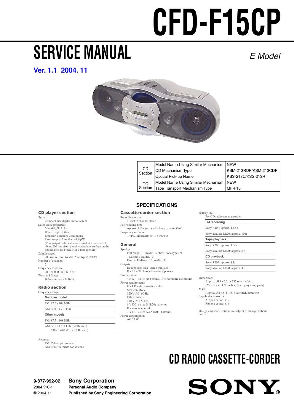 sony cfd f 15 cp service manual