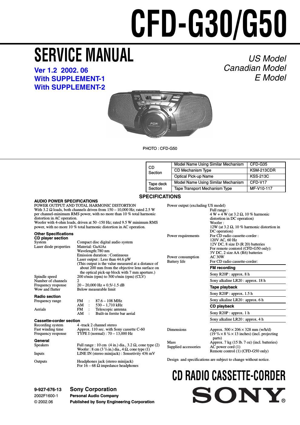 sony cfd g 30 service manual