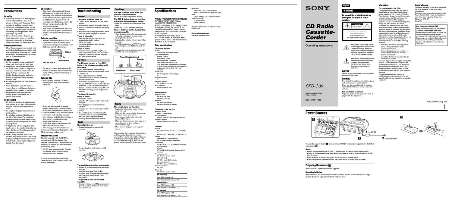 sony cfd g 35 owners manual