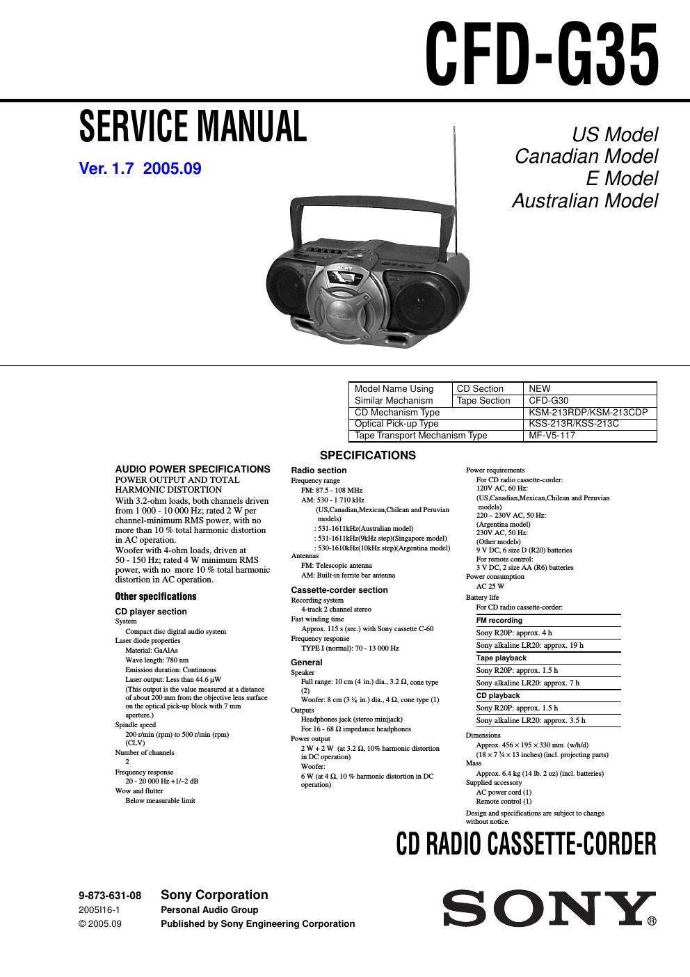 sony cfd g 35 service manual