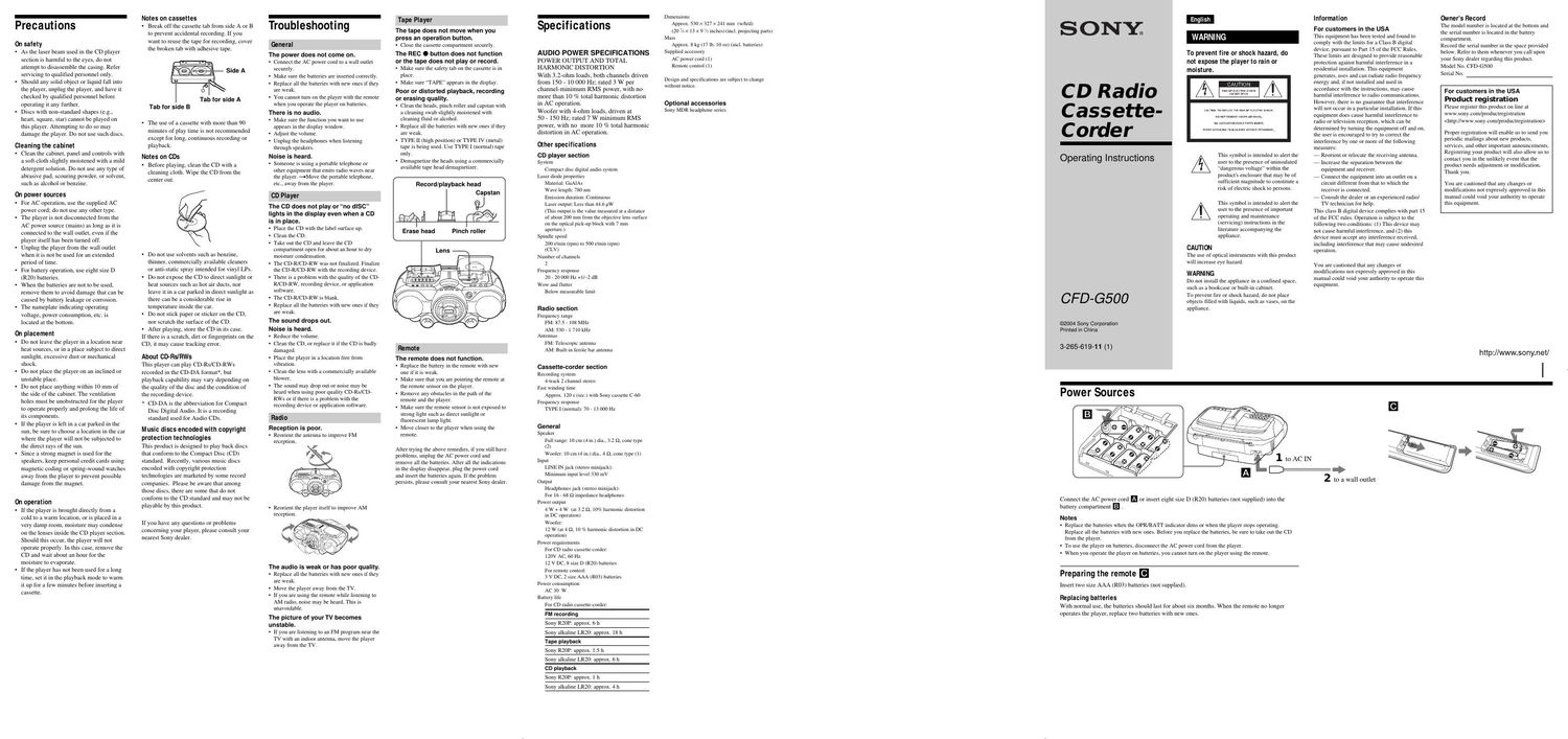 sony cfd g 500 owners manual