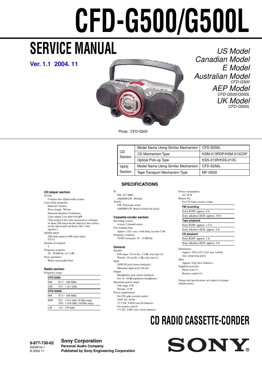 sony cfd g 500 service manual