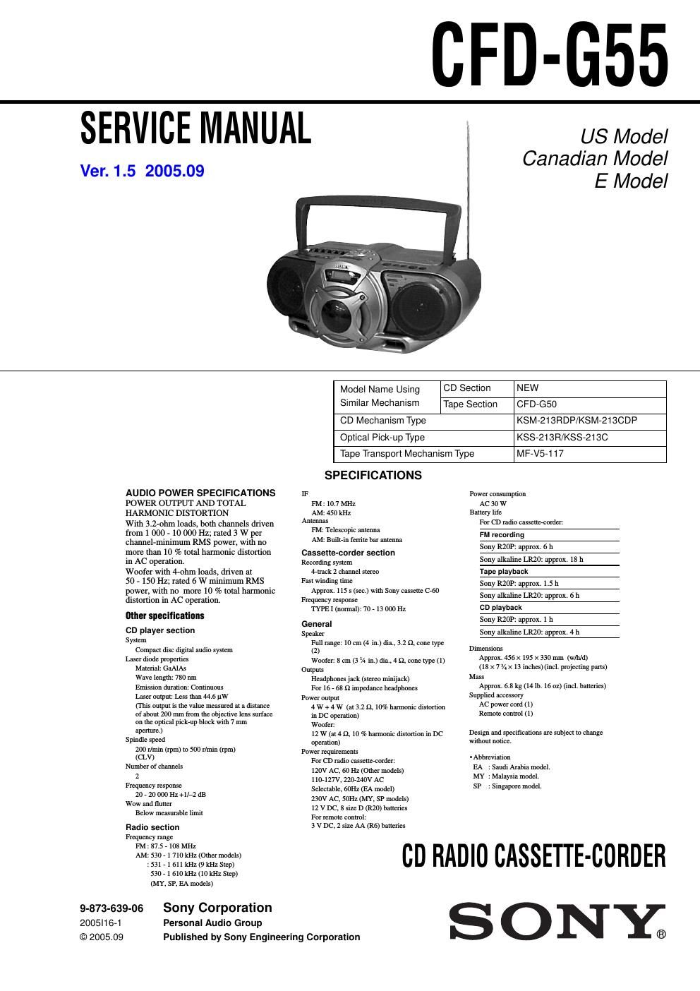 sony cfd g 55 service manual