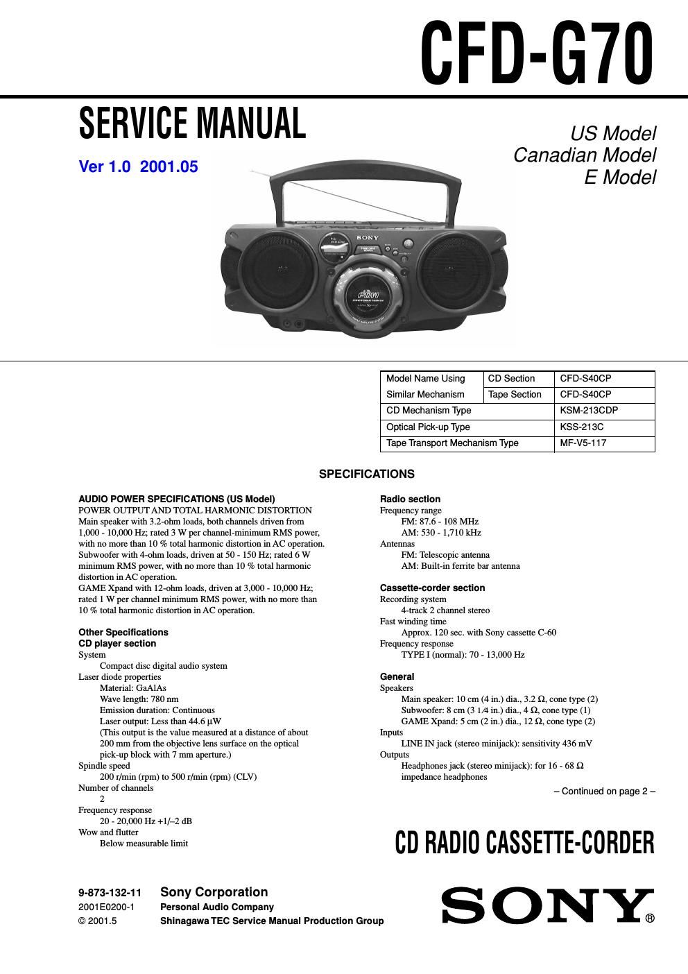 sony cfd g 70 service manual