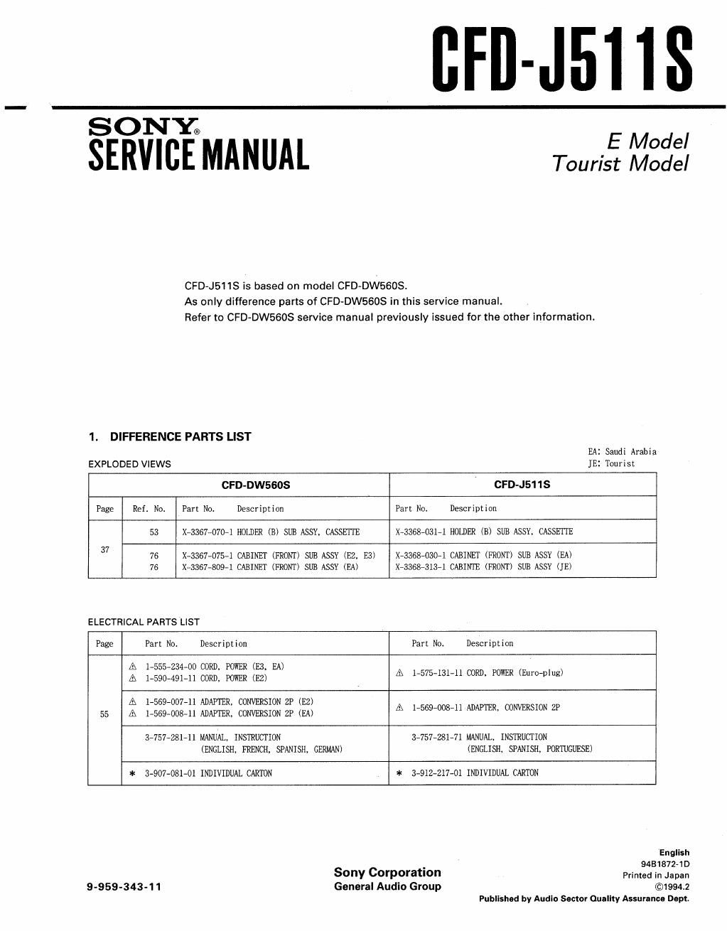 sony cfd j 5 11 s service manual