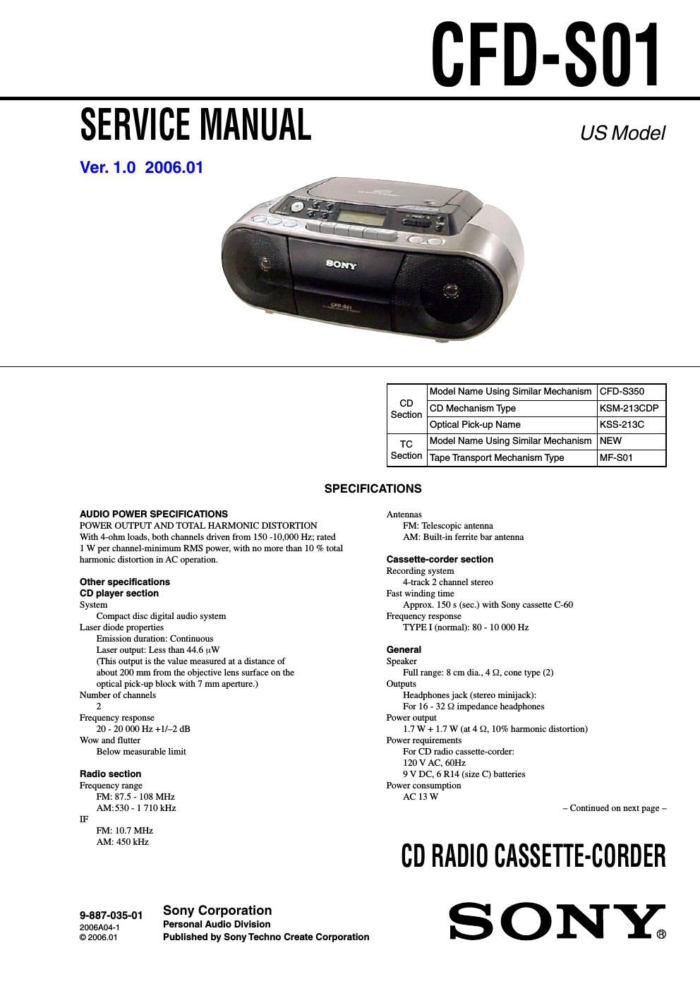 sony cfd s 01 service manual