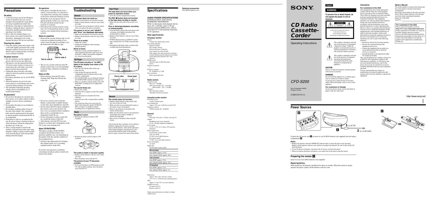 sony cfd s 200 owners manual