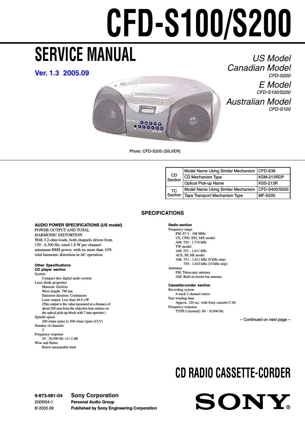 sony cfd s 200 service manual