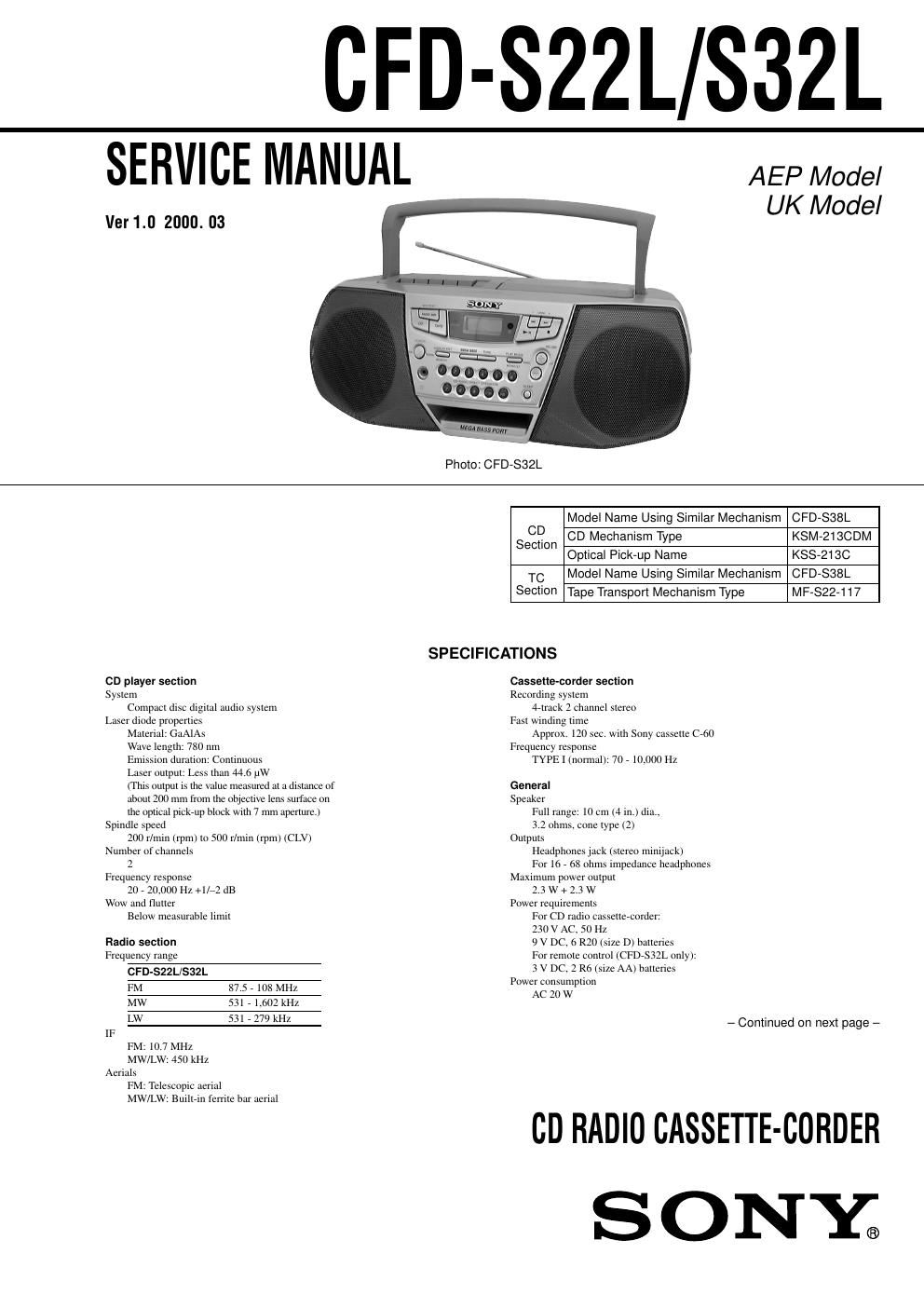 sony cfd s 22 l service manual