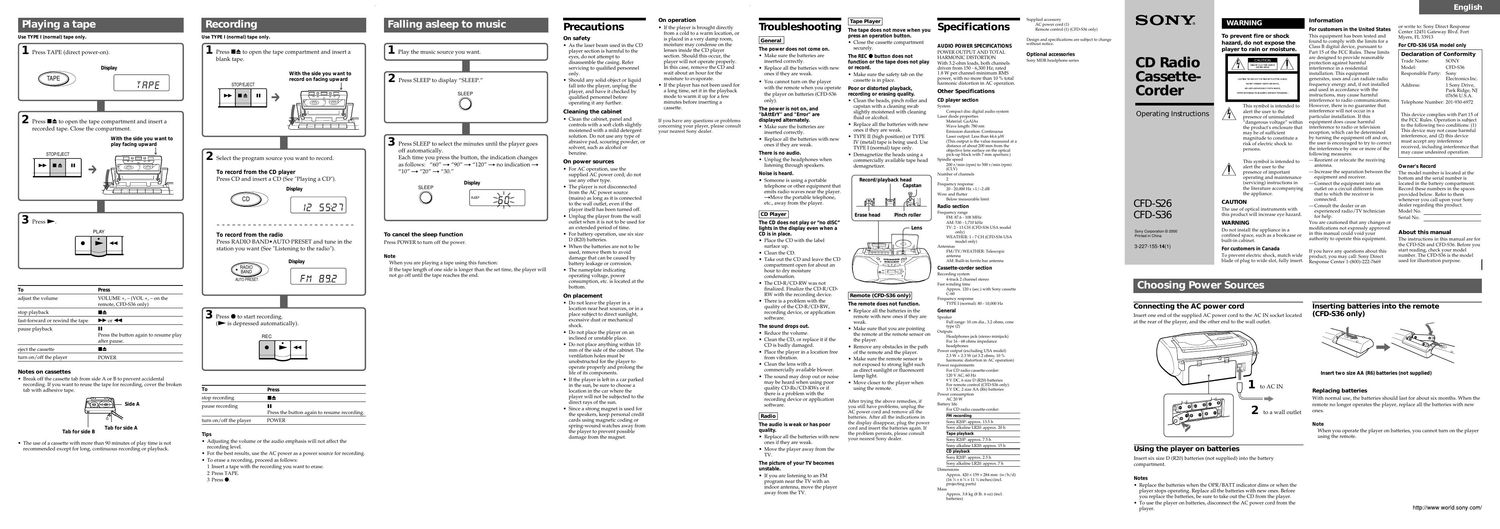 sony cfd s 26 owners manual