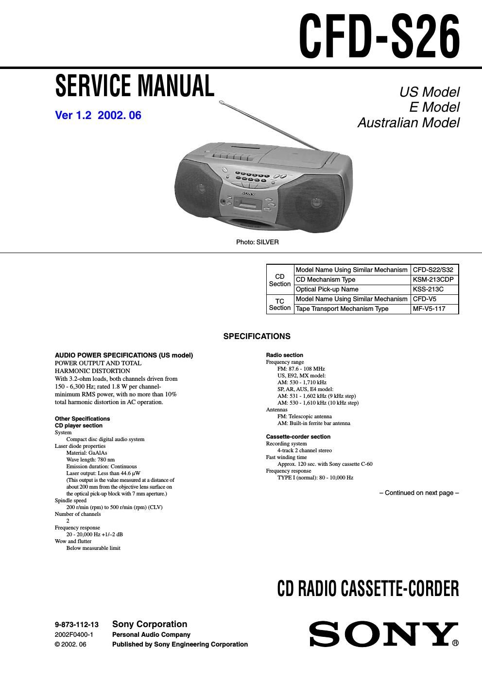 sony cfd s 26 s ony audio