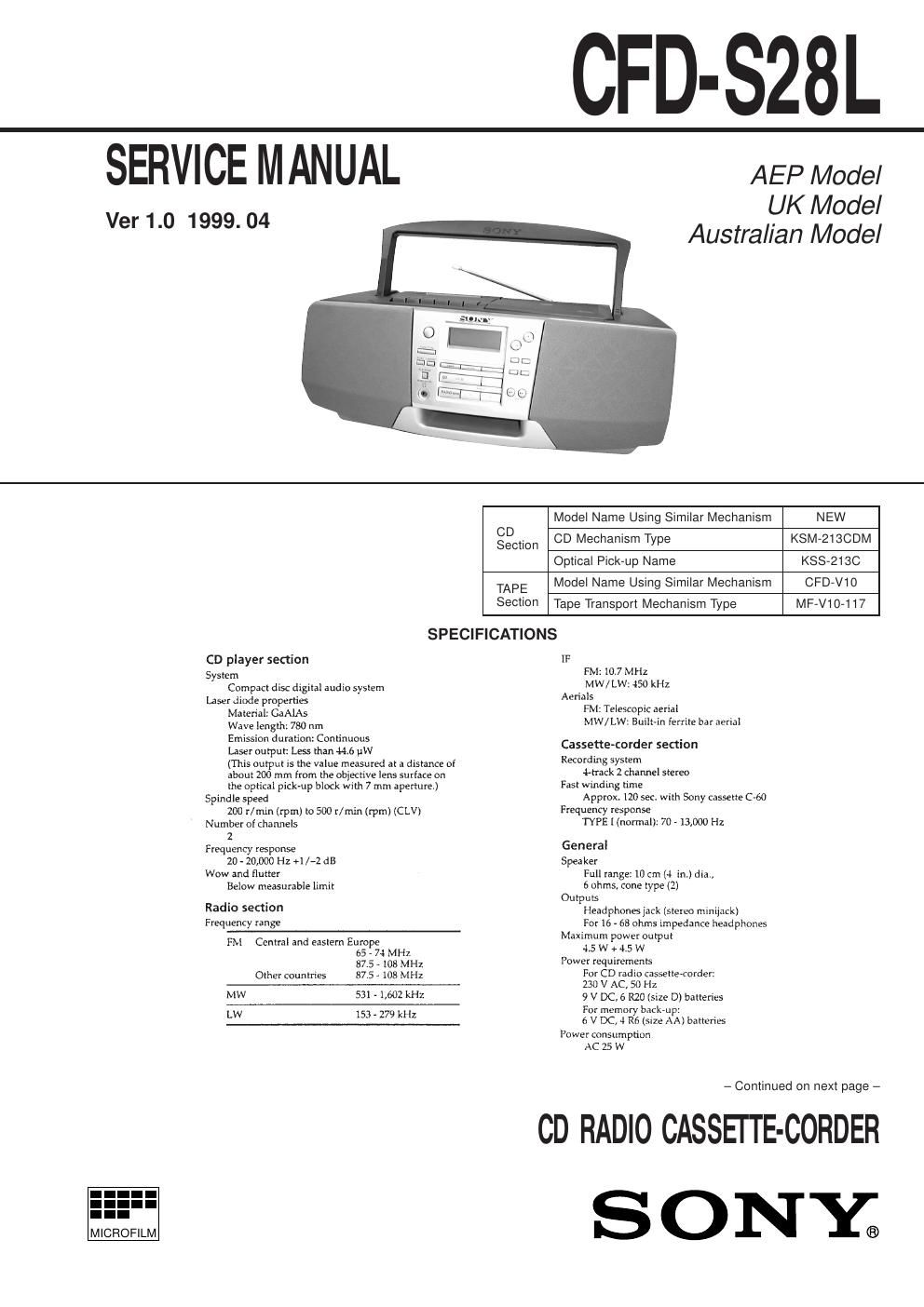 sony cfd s 28 l service manual