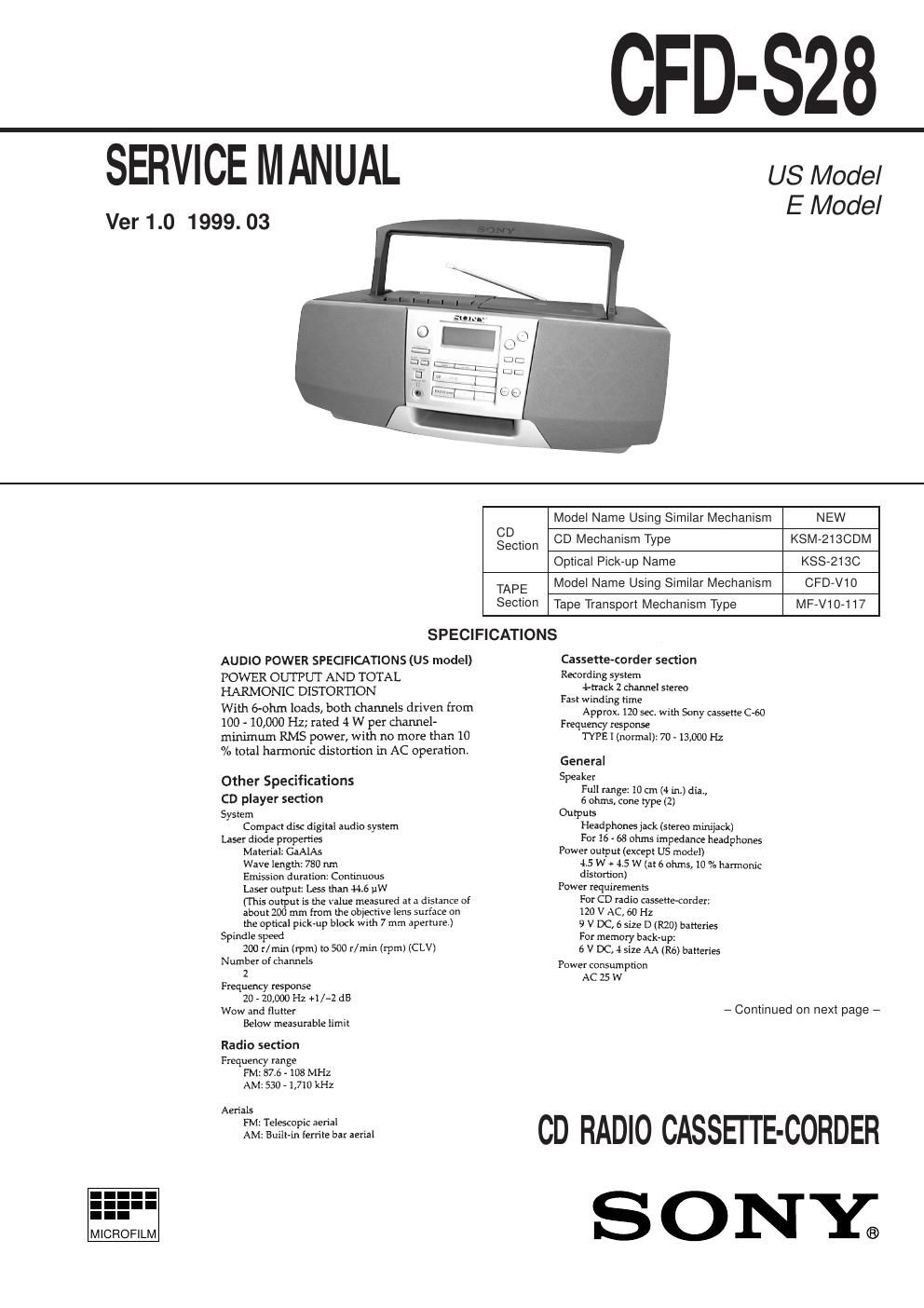 sony cfd s 28 service manual