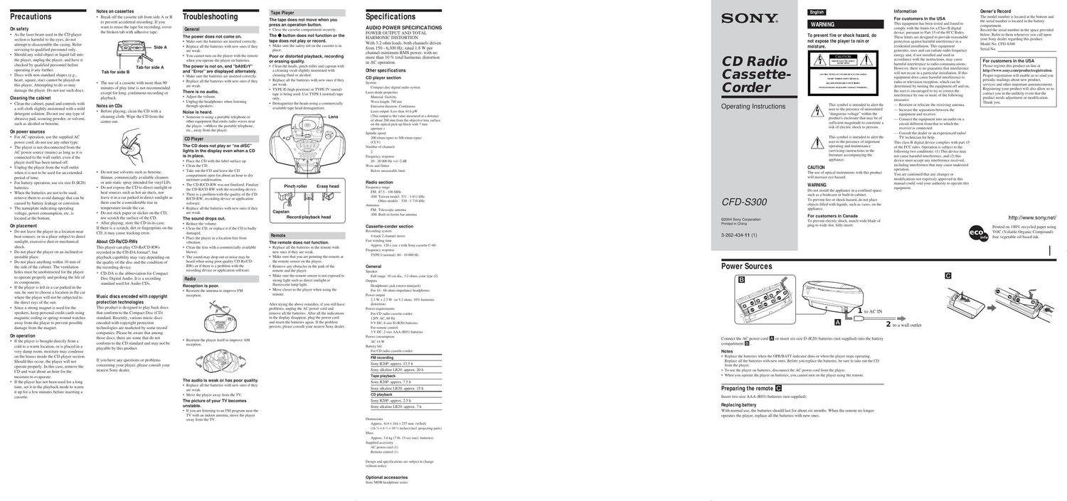 sony cfd s 300 owners manual