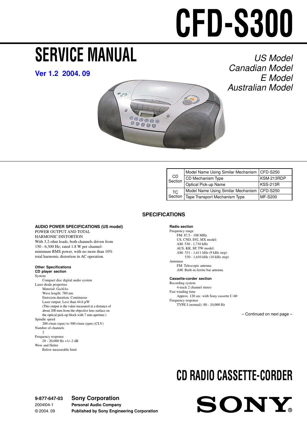 sony cfd s 300 service manual