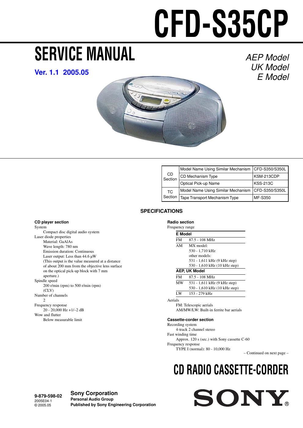 sony cfd s 35 cp service manual