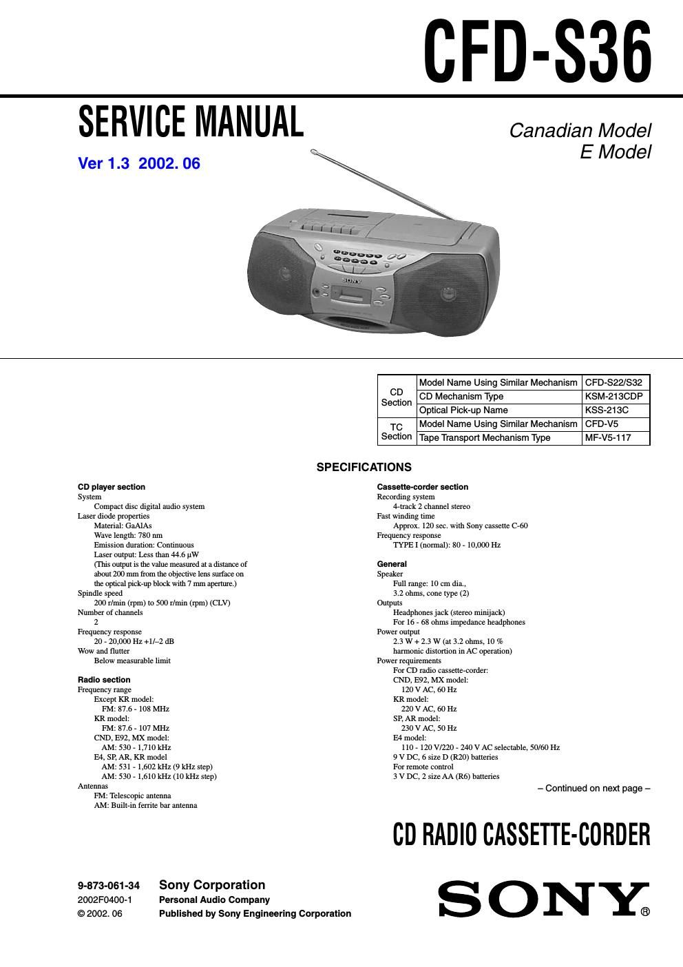 sony cfd s 36 service manual