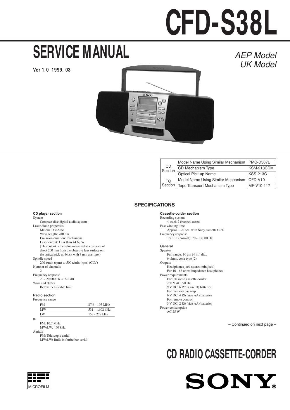 sony cfd s 38l