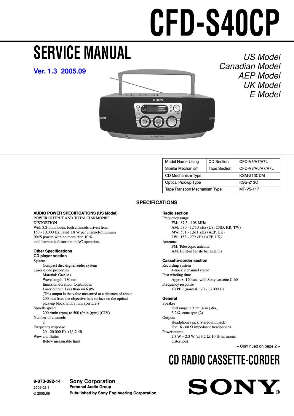 sony cfd s 40 cp service manual