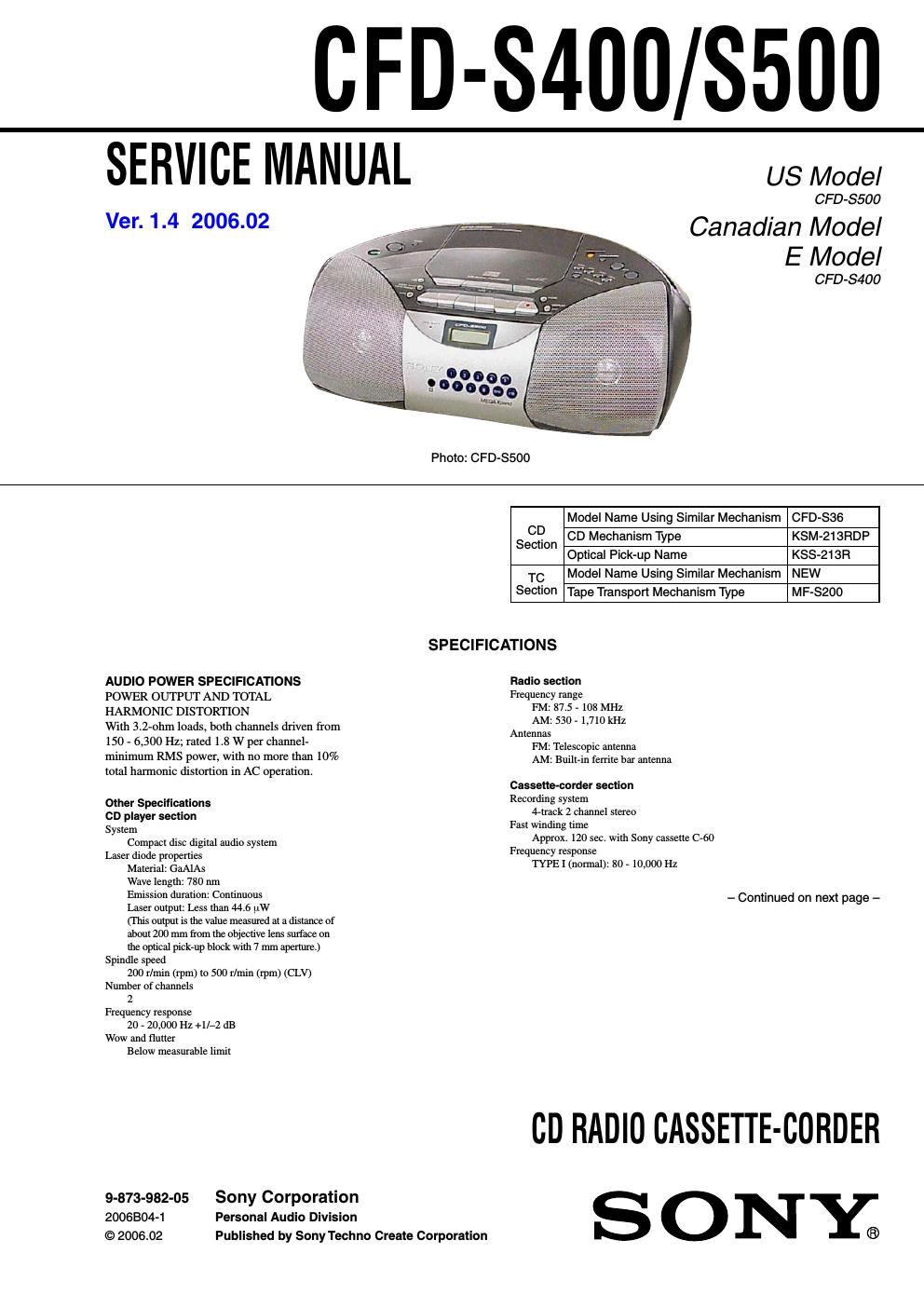 sony cfd s 400 service manual