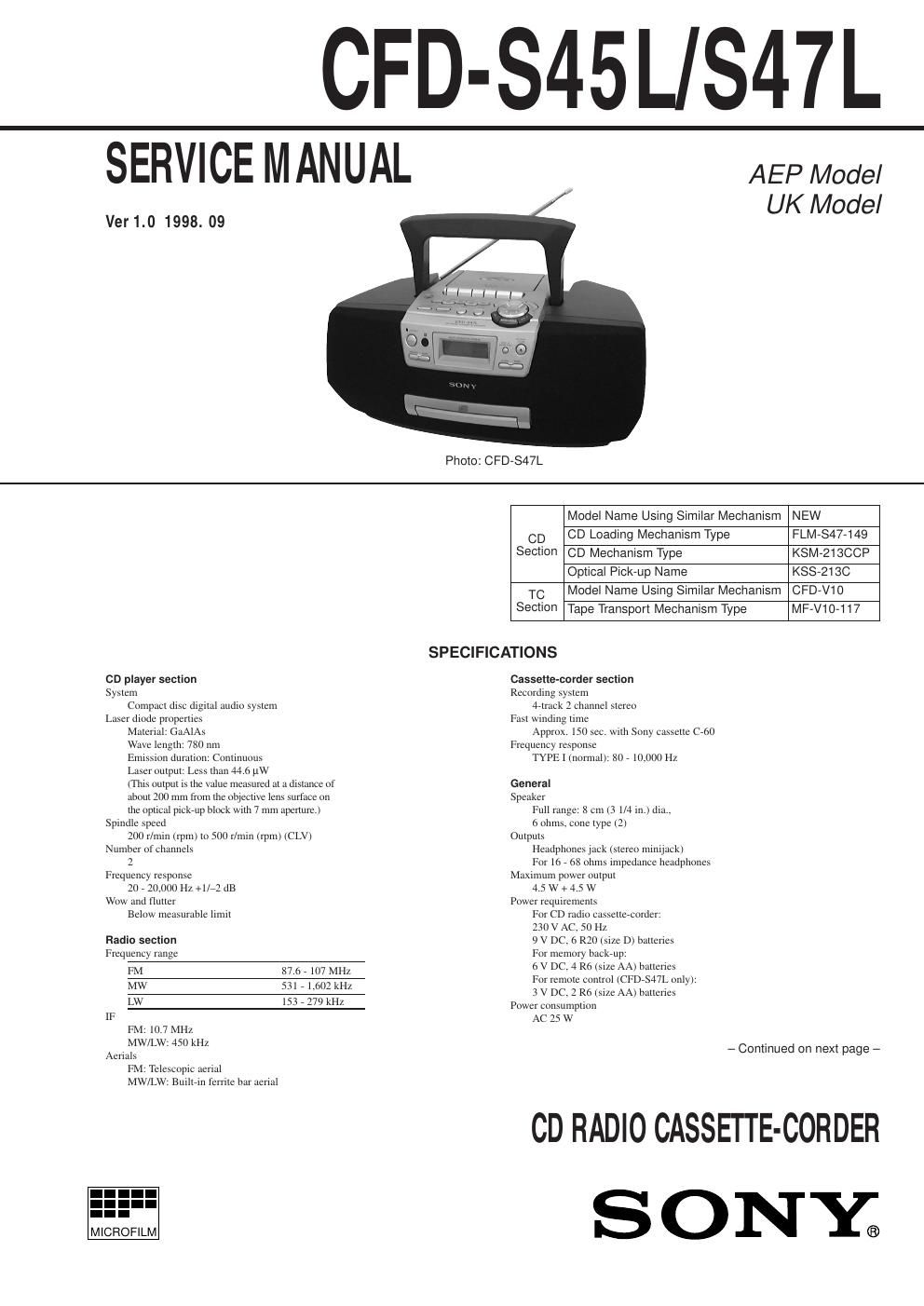 sony cfd s 45l s 47l