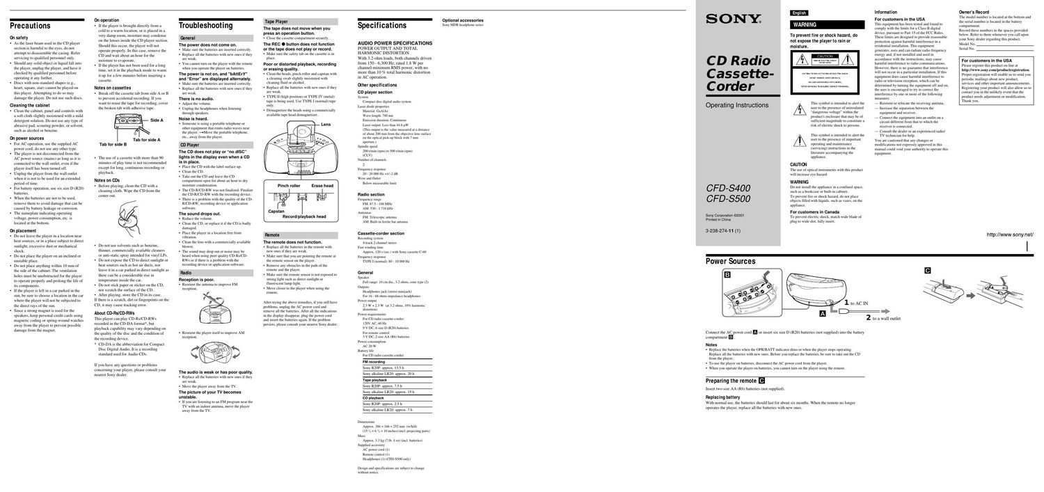 sony cfd s 500 owners manual