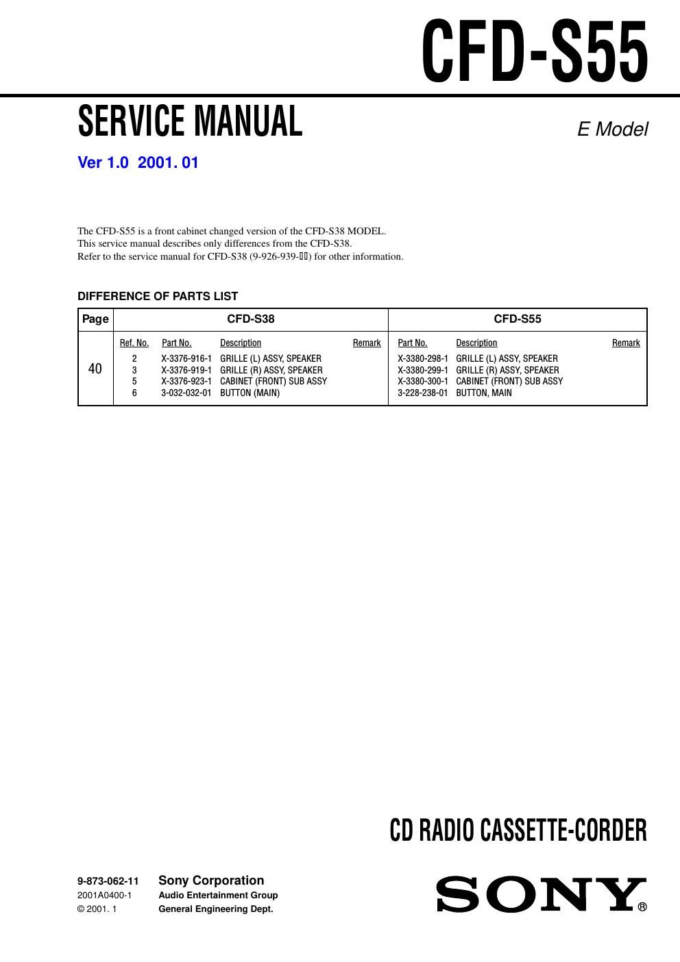 sony cfd s 55 service manual