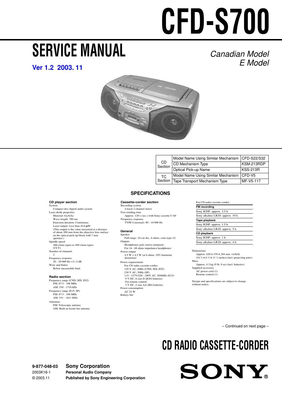 sony cfd s 700 service manual