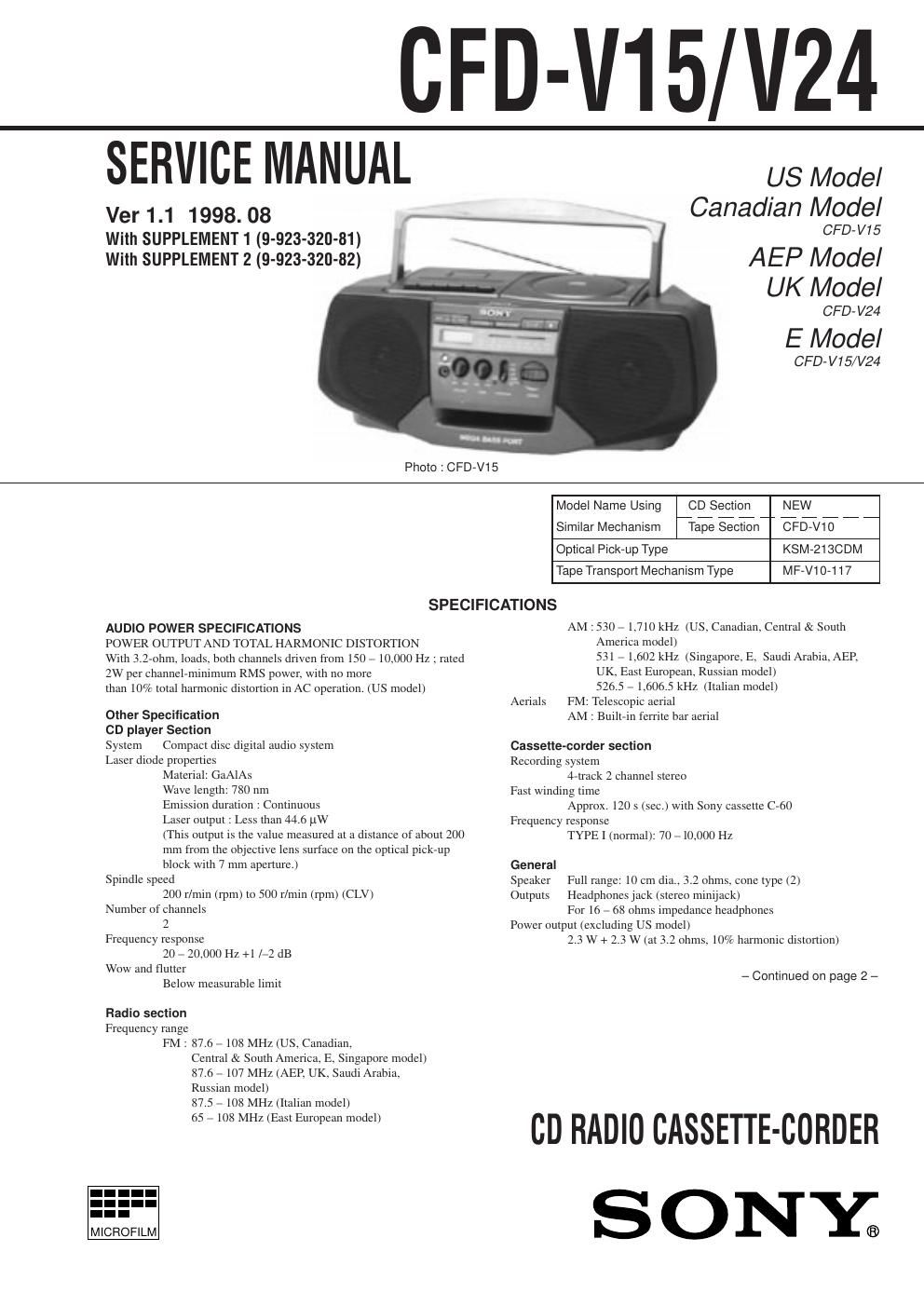 sony cfd v 15 service manual