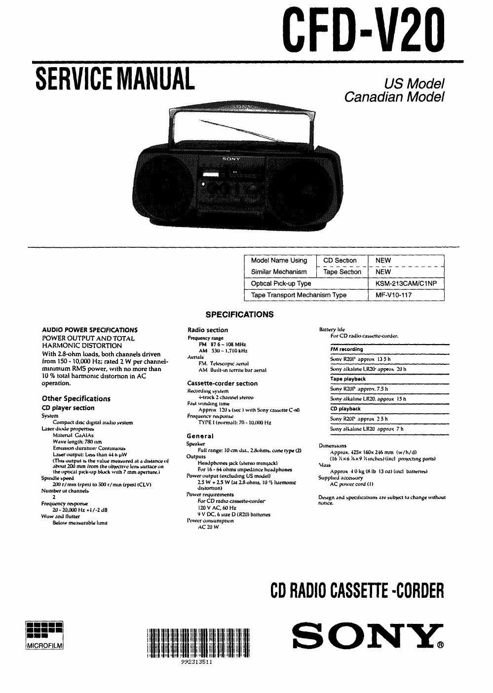 sony cfd v 20 service manual