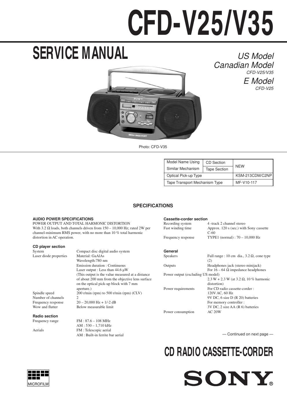 sony cfd v 25 service manual