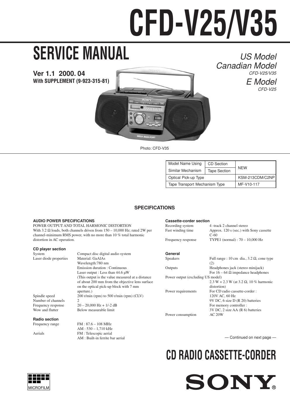 sony cfd v 25 v 35