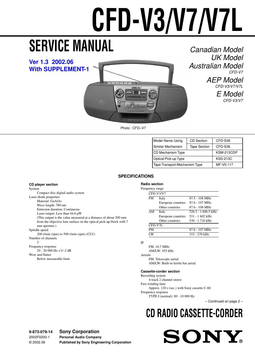 sony cfd v 3 service manual