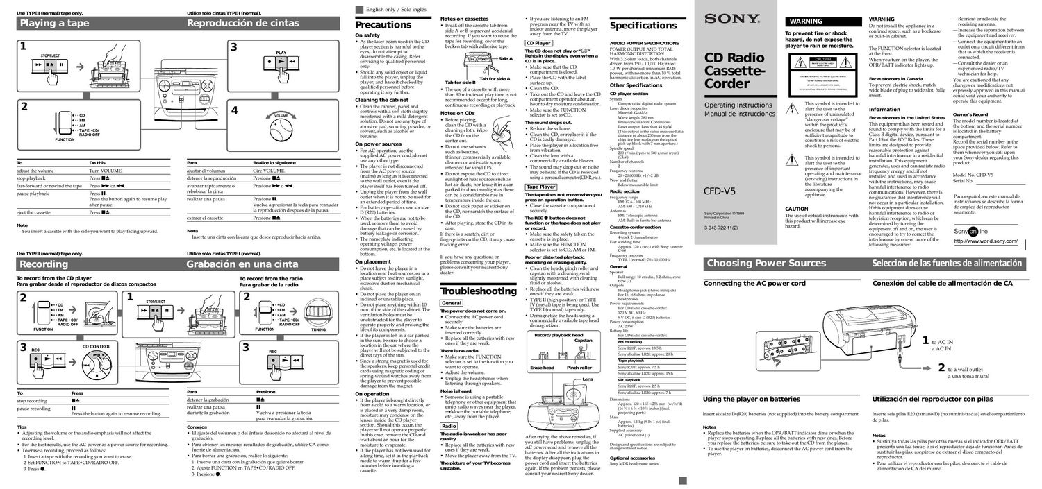 sony cfd v 5 owners manual