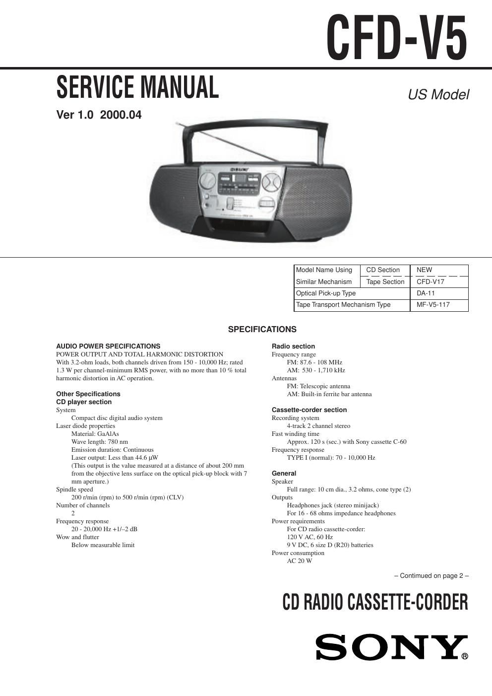 sony cfd v 5 service manual