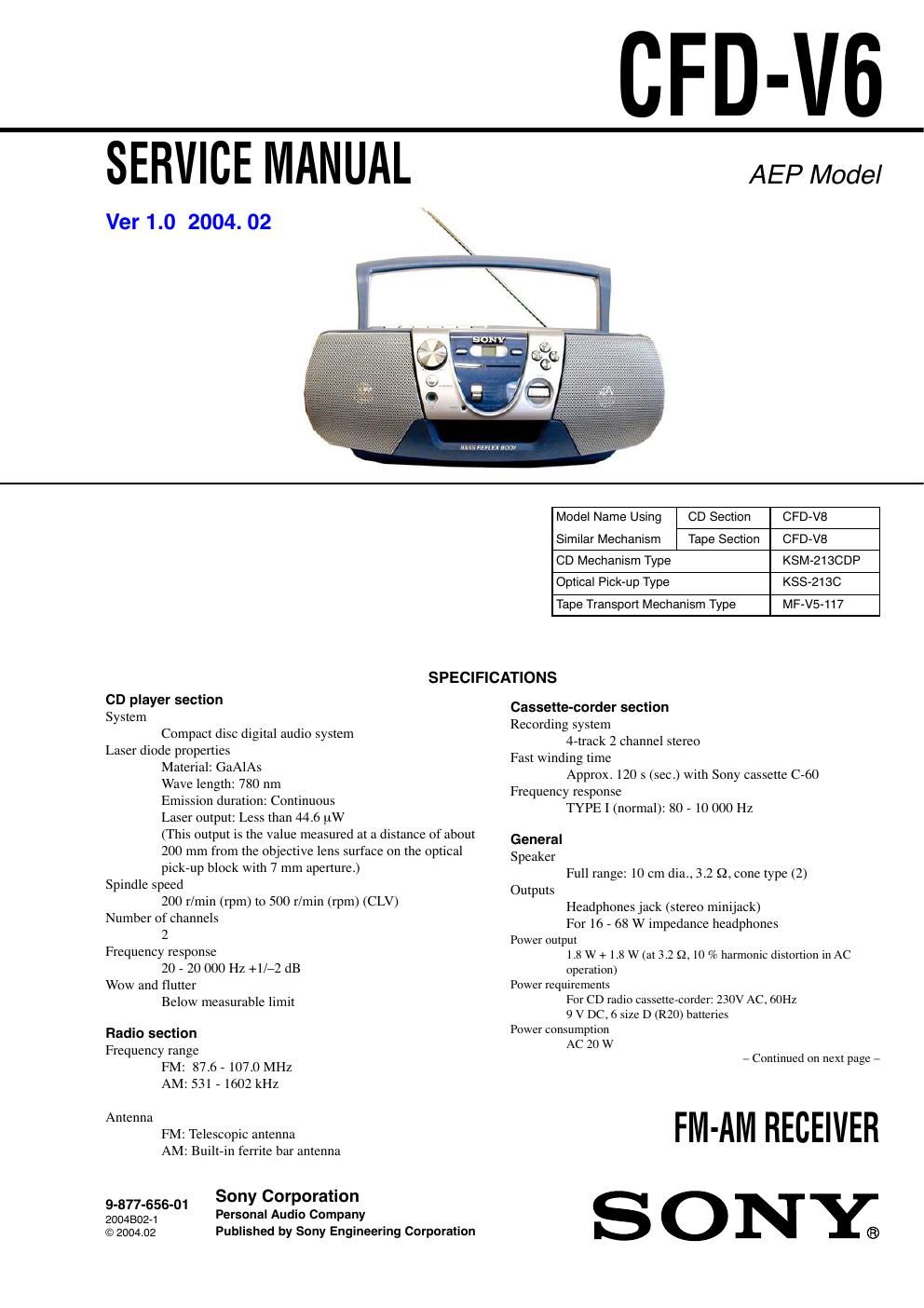 sony cfd v 6 service manual