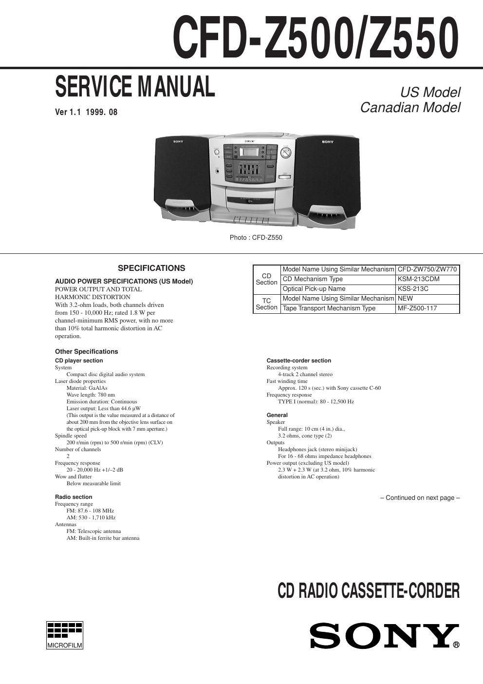 sony cfd z 500 550